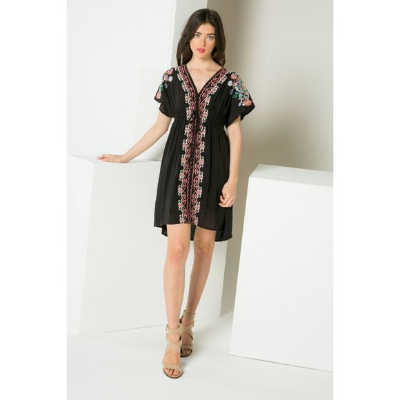 THML Embroidered Black Short Dress - Picture 2 of 7